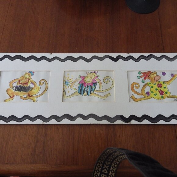Art by Becca Child's Room Prints/3 Monkeys/Full  Color 8" X 24" - Picture 1 of 8